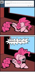 Size: 1280x2664 | Tagged: safe, artist:joeywaggoner, pinkie pie, earth pony, pony, too many pinkie pies, comic, diane, moustache, pie incognito, the clone that got away, tumblr