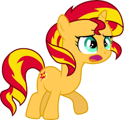 Size: 3116x3001 | Tagged: safe, artist:cloudyglow, sunset shimmer, pony, cute, female, filly, filly sunset shimmer, mare, open mouth, raised hoof, simple background, solo, transparent background, vector, younger