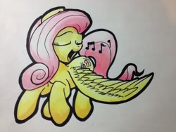 Size: 1024x768 | Tagged: safe, artist:kittyhawk-contrail, fluttershy, pegasus, pony, singing, solo, traditional art