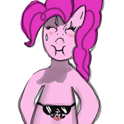 Size: 894x894 | Tagged: safe, artist:jackvolt, pinkie pie, earth pony, pony, belly button, disguise, moustache, solo, sunglasses