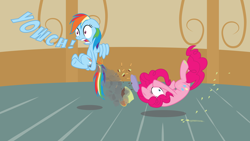 Size: 8000x4500 | Tagged: safe, artist:justablankflank, derpibooru import, pinkie pie, rainbow dash, earth pony, pegasus, pony, absurd resolution, burned butt, burning, butt fire, cake, fire, literal butthurt, ouch, pain, tail on fire