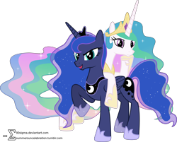 Size: 9690x7780 | Tagged: safe, artist:90sigma, princess celestia, princess luna, alicorn, pony, absurd resolution, leaning, open mouth, raised hoof, simple background, transparent background, vector