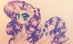 Size: 2592x1552 | Tagged: safe, artist:xxsharpixx, rarity, pony, unicorn, prone, solo, traditional art