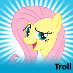 Size: 250x250 | Tagged: safe, fluttershy, pegasus, pony, troll, always works, dreamworks face, solo, spoilered image joke