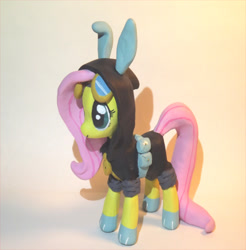 Size: 904x920 | Tagged: safe, artist:blue-azure-rose, fluttershy, pegasus, pony, bunny ears, clothes, craft, dangerous mission outfit, female, irl, mare, photo, sculpture, solo