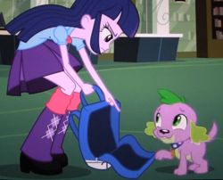 Size: 836x676 | Tagged: safe, derpibooru import, screencap, spike, twilight sparkle, dog, equestria girls, equestria girls (movie), backpack, spike the dog