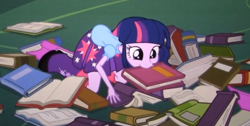 Size: 892x448 | Tagged: safe, derpibooru import, screencap, twilight sparkle, equestria girls, equestria girls (movie), adorkable, bibliovore, book, cute, dork, mouth hold, nom, solo