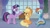 Size: 1096x617 | Tagged: safe, derpibooru import, screencap, applejack, rainbow dash, twilight sparkle, twilight sparkle (alicorn), alicorn, earth pony, pegasus, pony, non-compete clause, female, mare, raised hoof, sitting, trio