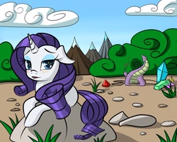 Size: 1249x999 | Tagged: artist needed, safe, rarity, spike, dragon, pony, unicorn, female, horn, mare, white coat