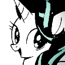 Size: 400x400 | Tagged: safe, artist:k-nattoh, artist:naijiwizard, starlight glimmer, unicorn, avatar, bust, cute, female, glimmerbetes, horn, looking at you, open mouth, partial color, pixel art, pixelated, simple background, smiling, solo, undertale, white background