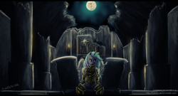 Size: 1996x1080 | Tagged: safe, artist:col762nel, nightmare moon, princess celestia, alicorn, pony, armor, mare in the moon, moon, sad, solo