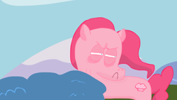 Size: 1366x768 | Tagged: safe, artist:panoots, pinkie pie, earth pony, pony, annoyed, cupcake, friendship isn't real, solo