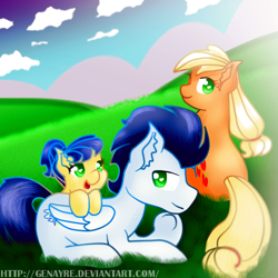 Size: 500x500 | Tagged: safe, artist:genayre, applejack, soarin', oc, earth pony, pony, female, male, offspring, parent:applejack, parent:soarin', parents:soarinjack, shipping, soarinjack, straight