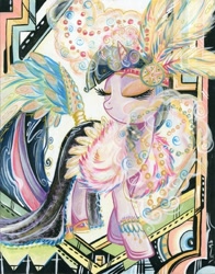 Size: 628x800 | Tagged: safe, artist:sararichard, derpibooru import, idw, twilight sparkle, clothes, dress, headdress, solo, traditional art