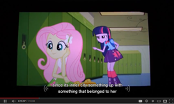 Size: 851x510 | Tagged: safe, derpibooru import, screencap, fluttershy, twilight sparkle, equestria girls, equestria girls (movie), youtube caption