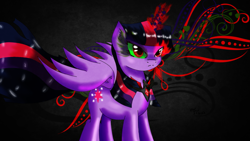 Size: 1191x670 | Tagged: safe, artist:thetelfeu, derpibooru import, twilight sparkle, twilight sparkle (alicorn), alicorn, pony, alicorn amulet, corrupted, corrupted twilight sparkle, dark magic, female, mare, solo, sombra eyes