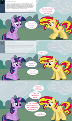 Size: 1280x2168 | Tagged: safe, artist:hakunohamikage, sunset shimmer, twilight sparkle, twilight sparkle (alicorn), alicorn, pony, ask, ask-princesssparkle, bandage, sitting, tumblr, vector