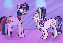 Size: 2782x1876 | Tagged: safe, artist:artiks, starlight glimmer, twilight sparkle, unicorn, duo, duo female, female, nervous, sheepish grin