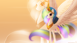 Size: 1920x1080 | Tagged: safe, artist:mithandir730, artist:nemesis360, princess celestia, alicorn, pony, dem wings, lidded eyes, looking at you, pretty, smiling, solo, spread wings, vector, wallpaper, wings