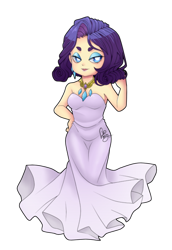 Size: 400x580 | Tagged: safe, artist:teenapai, rarity, human, clothes, dress, element of generosity, humanized, necklace, shoulderless, simple background, solo, transparent background