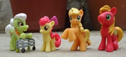 Size: 1280x586 | Tagged: safe, apple bloom, applejack, granny smith, blind bag, irl, photo, toy