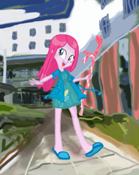 Size: 798x1001 | Tagged: safe, artist:ocaptrong, pinkie pie, equestria girls, alternate hairstyle, clothes, cute, cuteamena, pinkamena diane pie, slippers, solo, wet hair