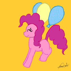 Size: 500x500 | Tagged: safe, artist:mysterimaan, pinkie pie, earth pony, pony, animated, balloon, cute, jumping, solo