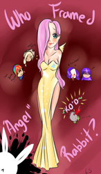 Size: 693x1190 | Tagged: safe, artist:libragrey, derpibooru import, angel bunny, applejack, fluttershy, rainbow dash, rarity, spike, twilight sparkle, human, breasts, cleavage, clothes, dress, female, humanized, side slit, who framed roger rabbit, winged humanization