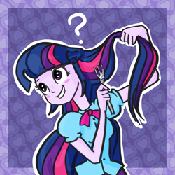 Size: 1367x1367 | Tagged: safe, artist:ehherinn, derpibooru import, twilight sparkle, equestria girls, equestria girls (movie), crossover, disney, disney style, fork, parody, question mark, solo, style emulation, the little mermaid