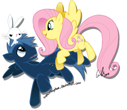 Size: 900x784 | Tagged: safe, artist:crikeydave, angel bunny, fluttershy, star hunter, pegasus, pony, unimpressed