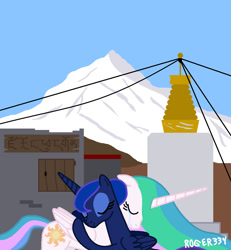 Size: 1003x1085 | Tagged: safe, artist:roger334, princess celestia, princess luna, alicorn, pony, cute, cutelestia, heartwarming, himalayas, lunabetes, mount everest, nepal, sisterly love, south asia, sweet dreams fuel