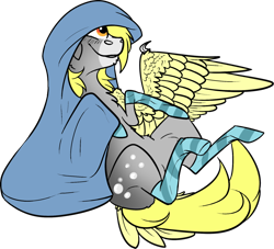 Size: 1280x1163 | Tagged: safe, artist:thepoisonjackal, derpy hooves, pegasus, pony, blanket, claws, clothes, cute, derpabetes, female, mare, simple background, socks, solo, striped socks, tail feathers, transparent background