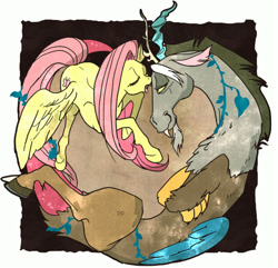 Size: 711x685 | Tagged: safe, artist:pasikon, discord, fluttershy, pegasus, pony, discoshy, female, male, shipping, straight