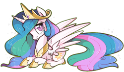 Size: 836x491 | Tagged: safe, artist:suzuii, princess celestia, alicorn, pony, cute, cutelestia, female, looking at you, mare, prone, simple background, smiling, solo, transparent background