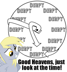 Size: 418x455 | Tagged: safe, derpy hooves, pegasus, pony, clock, female, grin, just look at the time, mare, smiling, solo