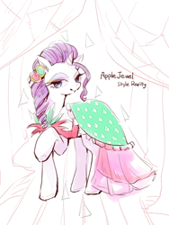 Size: 480x640 | Tagged: safe, artist:wan, rarity, pony, unicorn, simple ways, applejewel, clothes, costume swap, dress, solo