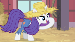 Size: 1280x720 | Tagged: safe, screencap, rarity, pony, unicorn, simple ways, boop, derp, hat, nose wrinkle, open mouth, rarihick, self-boop, smiling, solo, straw hat