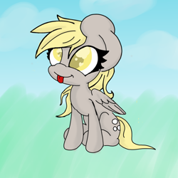 Size: 1020x1020 | Tagged: safe, artist:titaniumquill, derpy hooves, pegasus, pony, cute, female, mare, sitting, solo, tongue out