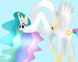 Size: 1500x1200 | Tagged: safe, artist:cooler894961, princess celestia, alicorn, giraffe, pony, female, horn, mare, multicolored mane, solo, white coat