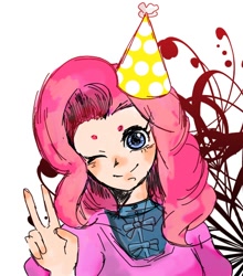 Size: 480x546 | Tagged: safe, artist:umiushi, pinkie pie, human, hat, humanized, party hat, pixiv, solo