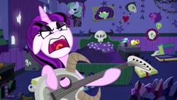 Size: 1920x1080 | Tagged: safe, artist:dwk, starlight glimmer, pony, unicorn, the parent map, edgelight glimmer, guitar, makeup, metal, solo, starlight's room, teenage glimmer, teenager, totally legit recap