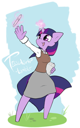 Size: 750x1200 | Tagged: safe, artist:tesslashy, derpibooru import, twilight sparkle, anthro, magic, solo