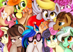 Size: 1024x734 | Tagged: safe, artist:shivall, berry punch, berryshine, bon bon, carrot top, daisy, derpy hooves, dj pon-3, doctor whooves, flower wishes, golden harvest, lyra heartstrings, octavia melody, roseluck, sweetie drops, vinyl scratch, earth pony, pony, slice of life (episode), the lost treasure of griffonstone, male, stallion