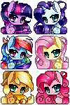 Size: 100x150 | Tagged: safe, artist:clefficia, derpibooru import, applejack, fluttershy, pinkie pie, rainbow dash, rarity, twilight sparkle, earth pony, pegasus, pony, unicorn, female, looking at you, mane six, mare, pixel art, simple background