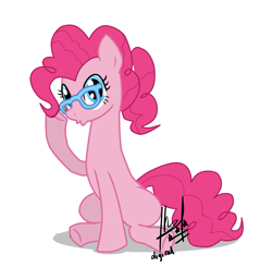 Size: 1423x1392 | Tagged: safe, artist:digiral, pinkie pie, earth pony, pony, alternate hairstyle, duckface, glasses, ponytail, solo