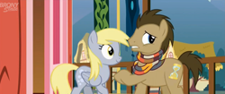 Size: 1913x805 | Tagged: safe, screencap, derpy hooves, doctor whooves, pony, slice of life (episode), cropped, fourth doctor's scarf, male, stallion, tom baker's scarf