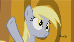 Size: 1600x900 | Tagged: safe, screencap, derpy hooves, pegasus, pony, slice of life (episode), derp, discovery family logo, female, mare, solo