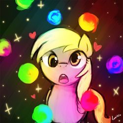 Size: 750x750 | Tagged: safe, artist:lumineko, derpy hooves, pegasus, pony, slice of life (episode), :o, cute, derpabetes, female, flameless fireworks, heart, mare, open mouth, solo, that was fast