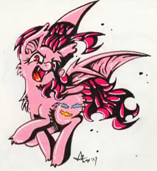 Size: 322x350 | Tagged: safe, artist:kikaru-studios, pinkie pie, bat pony, pony, race swap, solo, traditional art