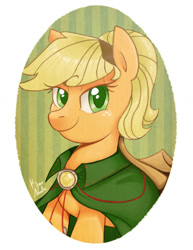 Size: 800x1035 | Tagged: safe, artist:radioactive-k, applejack, earth pony, pony, alternate hairstyle, cape, clothes, solo